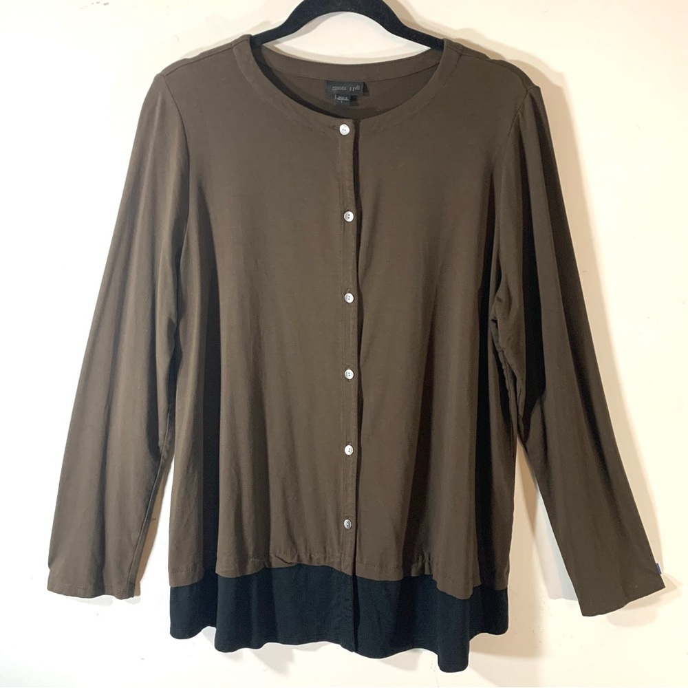J.Jill Wearever Jersey knit Cardigan Brown with Black Hem